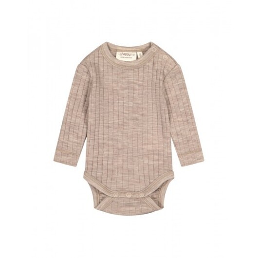 Långärmad Body I Merinoull Med Knappar, Oeko-texÂ® Beige Melange 74