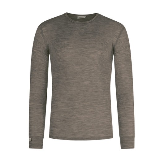 Llångärmad T-shirt Herr I 100% Merinoull, 1x1 Ribb Light Brown Melange M