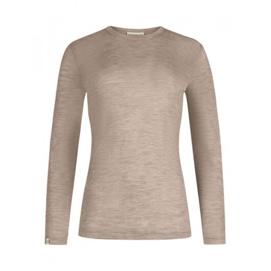 Långärmad T-shirt Dam I 100% Merinoull, 1x1 Ribb Beige Melange L