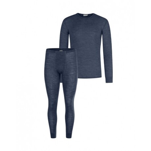 Herrset I Merinoull  -  Långärmad T-shirt & Longjohns, 1x1 Ribb