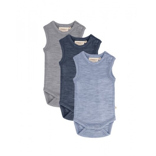 Ärmlös Body Med Knappstängning På Ena Axeln För Bebisar, Tillverkad Av 100% Ekologisk Merinoull, 3-pack 98 Stormy Sky
