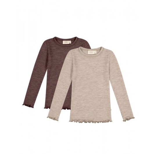 Långärmad T-shirt I 100% Merinoull För Flickor, Oeko-texÂ®, 2-pack 122/128 Beige/plum Melange