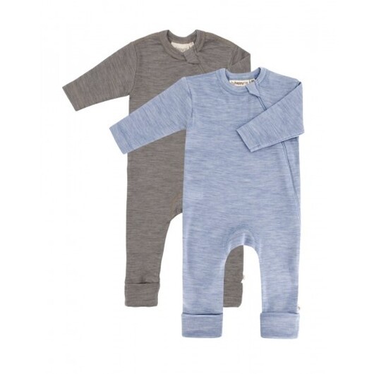 Baby Overall I 100% Ekologisk Merionull Med Dragkedja På Sidan, 2-pack 68 Soft Air