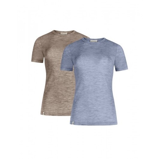 S/s T-shirt Dam I 100% Merinoull, 1x1 Ribb, 2-pack M Light Blue/beige Melange