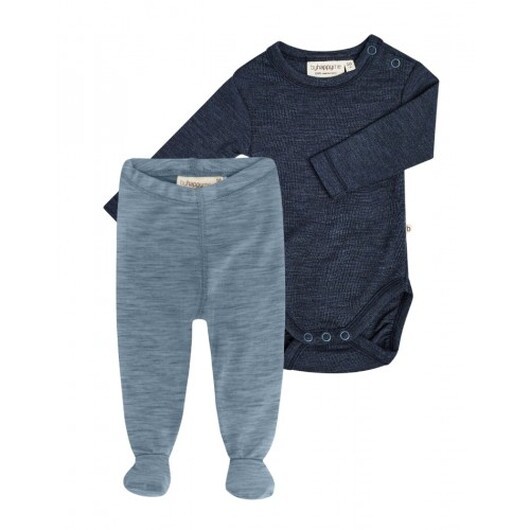 2-pack Ullpaket Till Baby, Leggings Med Fot & Body Med Knapp I 100% Merinoull 62 Deep Sea