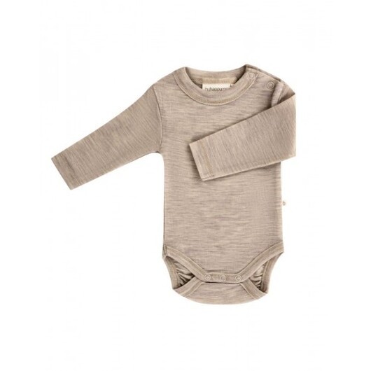 Babybody Med Lång Ärm Och Rund Halsringning I 100% Ekologisk Merinoull Beige Melange 86