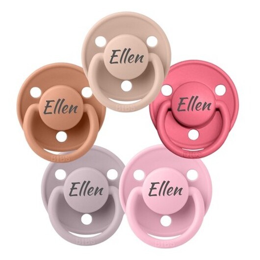 Bibs De Lux, Storlek 1 (0-6 Mån.),  Rund - Latex,namnnappar ,  5-pack