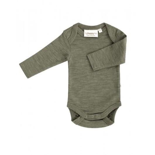 Baby Body Med Långa Ärmar Och Amerikansk Stängning, 100% Ekologisk Merinoull 98 Moss Melange