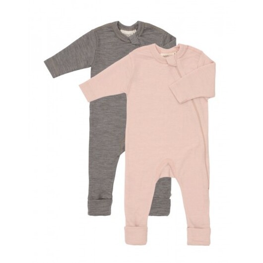 Baby Overall I 100% Ekologisk Merionull Med Dragkedja På Sidan, 2-pack Rose Melange 62