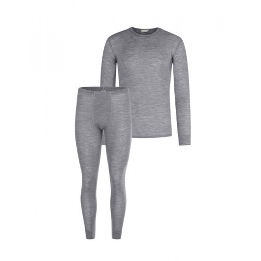 Herrset I Merinoull  -  Långärmad T-shirt & Longjohns, 1x1 Ribb Grey Melange Xl