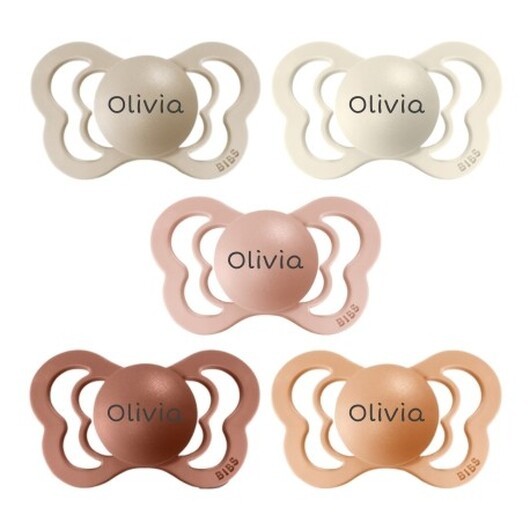 Bibs Couture, Storlek 2 (6+ Mån.), Ortodontisk - Silikon, Namnnappar , 5-pack