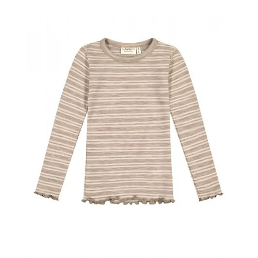 Långärmad T-shirt I 100% Merinoull För Flickor, Oeko-texÂ® 86/92 Stribe: Beige/nature Melange