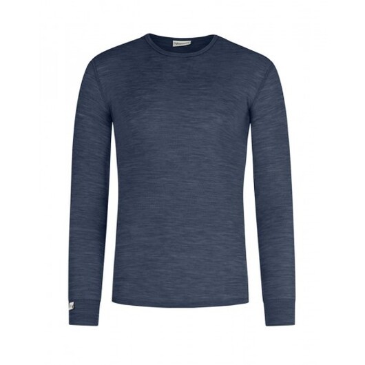 Llångärmad T-shirt Herr I 100% Merinoull, 1x1 Ribb Navy Melange M