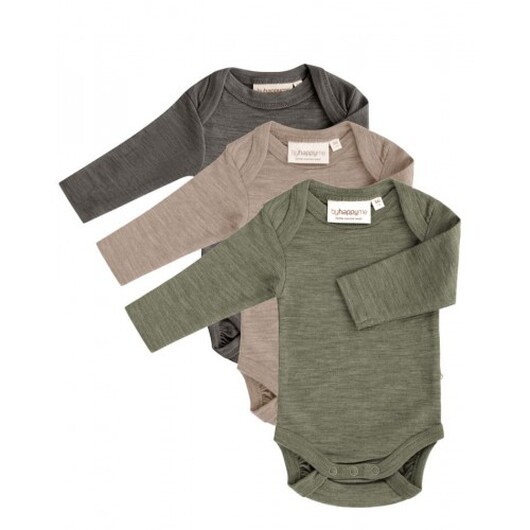 Baby Body Med Långa Ärmar Och Amerikansk Stängning, 100% Ekologisk Merinoull , 3-pack 86 Calm Nature