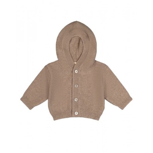 Stickad Kofta Med Huva I 100% Merinoull 62/68 Dark Beige