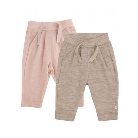 Byhappyme, Barnbyxor Med Dragsko 100% Merino Woo, 2-pack 98 Rose Melange