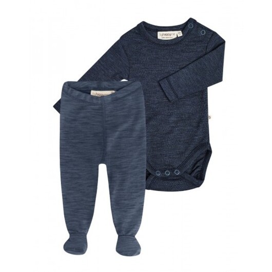 2-pack Ullpaket Till Baby, Leggings Med Fot & Body Med Knapp I 100% Merinoull Navy Melange 68