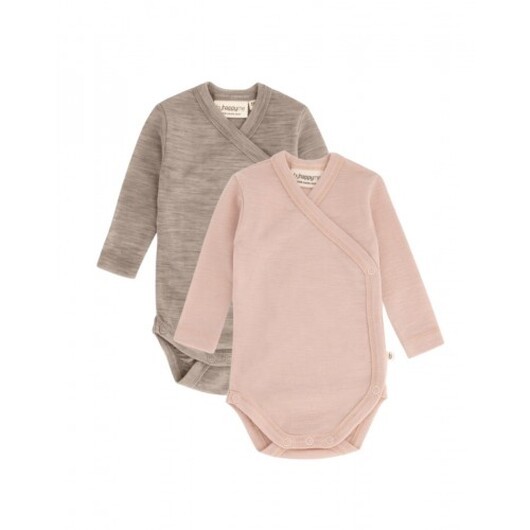 Body Med Lång Ärm Och Omlottstängning För Baby, I 100% Ekologisk Merinoull, 2-pack 62 Soft Petal