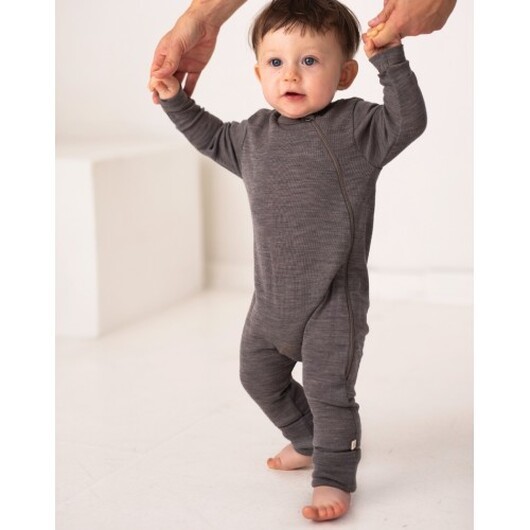 Baby Overall I 100% Ekologisk Merionull Med Dragkedja På Sidan Light Brown Melange 74