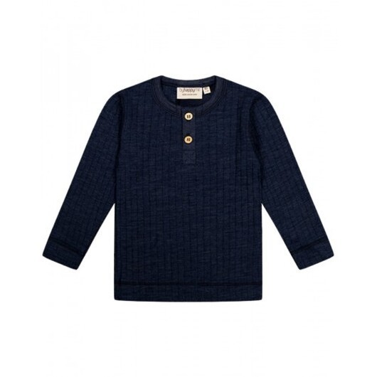 Granddad Långärmad T-shirt I Dropneedle-stickad 100% Merinoull, Oeko-texÂ® 92 Navy Melange