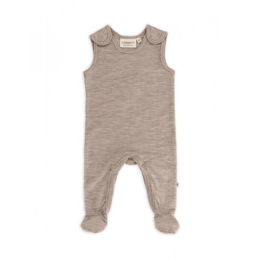 Retro Sparkdräkt Med Fötter Och Tryckknappar På Insidan Av Benen För Baby, I 100% Ekologisk Merinoull Beige Melange 56