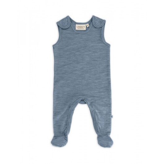 Retro Sparkdräkt Med Fötter Och Tryckknappar På Insidan Av Benen För Baby, I 100% Ekologisk Merinoull Blue Mélange 56