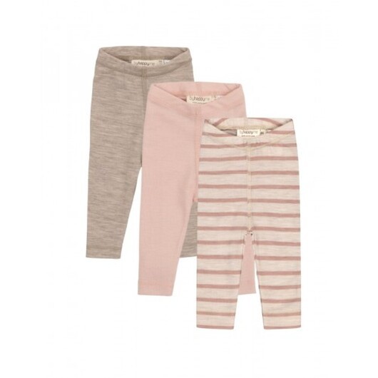 Leggings I 100% Ekologisk Merinoull För Bebisar Och Barn, 3-pack 98 Nature/soft Rose Melange