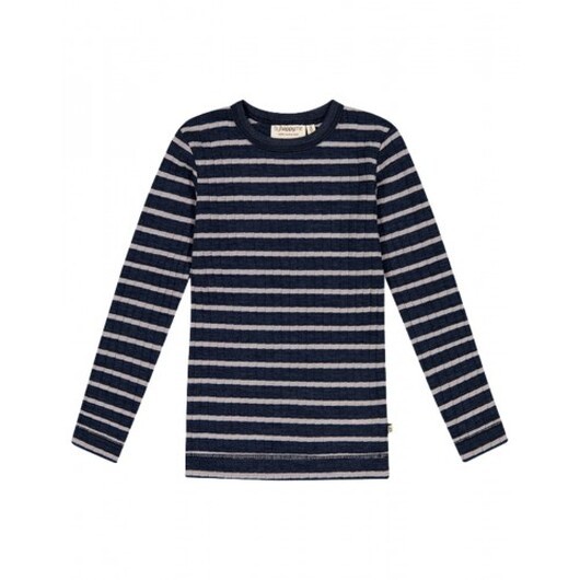 Långärmad T-shirt I Randig Dropneedle-merinoull, Oeko-texÂ® 122/128 Navy/nature Melange