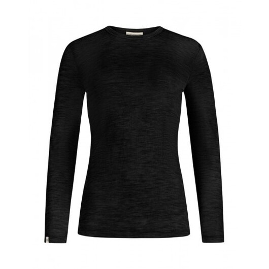 Långärmad T-shirt Dam I 100% Merinoull, 1x1 Ribb Black Xs