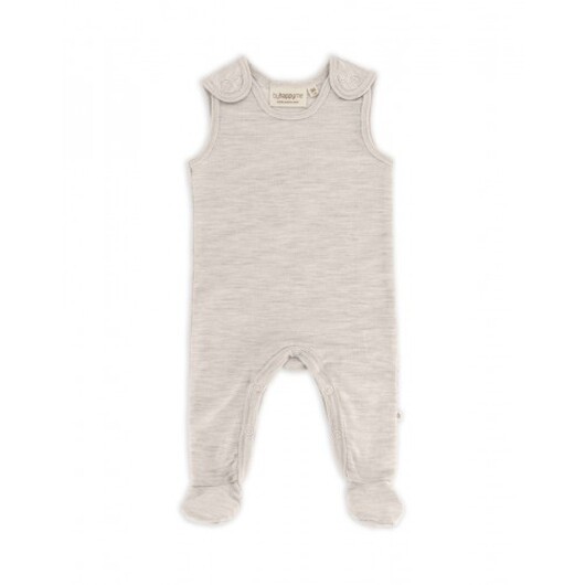 Retro Sparkdräkt Med Fötter Och Tryckknappar På Insidan Av Benen För Baby, I 100% Ekologisk Merinoull Nature Melange 74