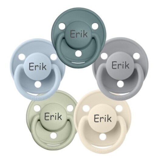 Bibs De Lux, Storlek 1 (0-6 Mån.), Rund - Latex, Namnnappar, 5-pack
