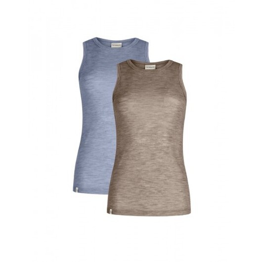 Tank Top Dam I 100% Merinoull, 1x1 Ribb, 2-pack Xxl Light Blue/beige Melange