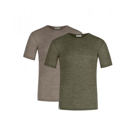 Kortärmad T-shirt Herr I 100% Merinoull, 1x1 Ribb, 2-pack M Moss-light Brown