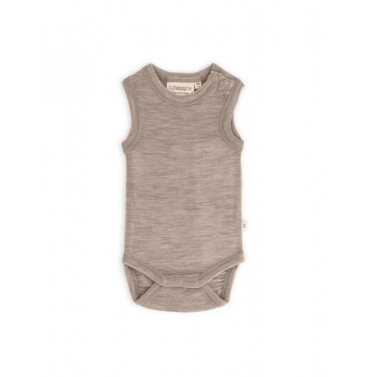 Ärmlös Body Med Knappstängning På Ena Axeln För Bebisar, Tillverkad Av 100% Ekologisk Merinoull Beige Melange 62