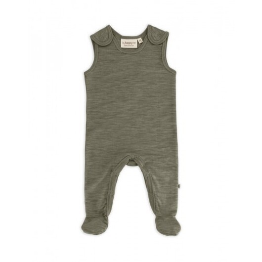 Retro Sparkdräkt Med Fötter Och Tryckknappar På Insidan Av Benen För Baby, I 100% Ekologisk Merinoull Moss Melange 56