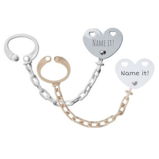 Personlig Nappkedja, Hjärta, 2-pack, Finns I Flera Färger