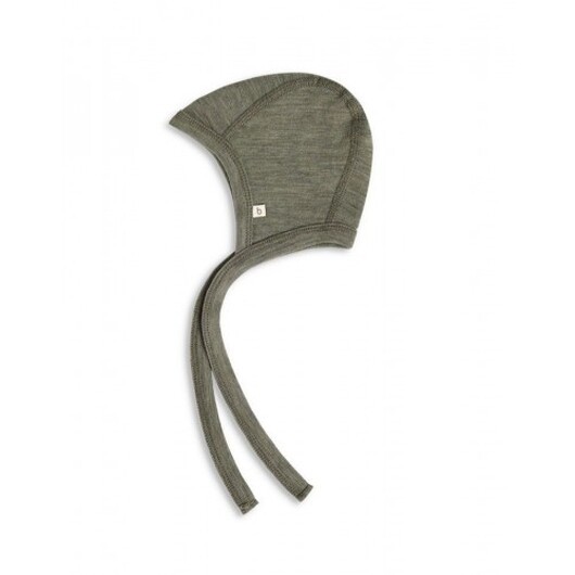 Babymössa Med Knytband I 100% Ekologisk Merinoull, Tjock Design - 2 Lager Tyg 62/68 Moss Melange