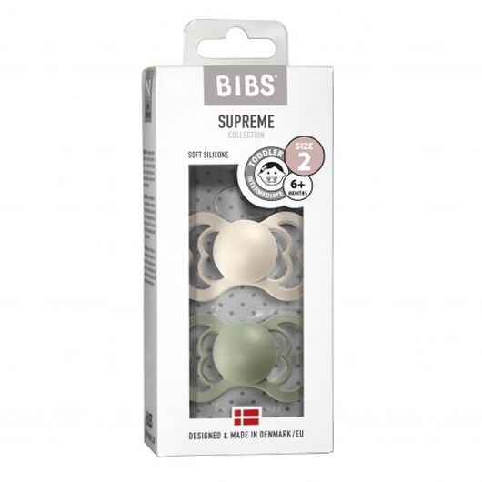 Bibs Supreme - 2 Pack, Storlek 2 (6+ M), Symmetrisk - Silikon