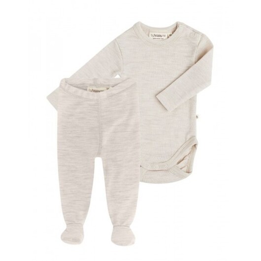 2-pack Ullpaket Till Baby, Leggings Med Fot & Body Med Knapp I 100% Merinoull Nature Melange 74