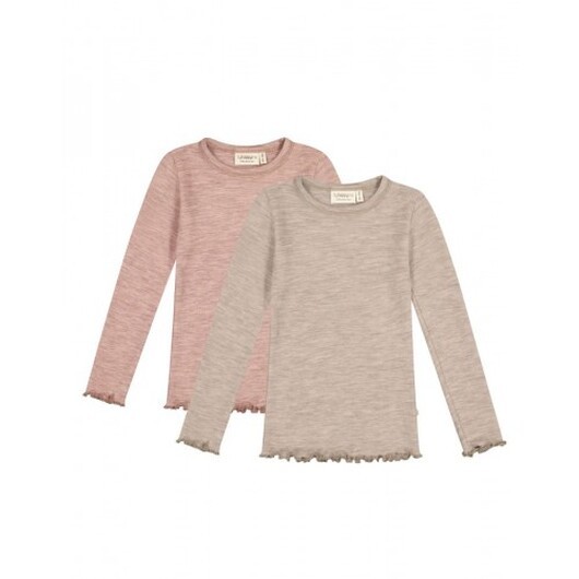 Långärmad T-shirt I 100% Merinoull För Flickor, Oeko-texÂ®, 2-pack 122/128 Soft Rose/beige Melange
