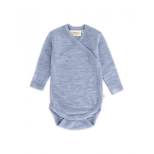 Body Med Lång Ärm Och Omlottstängning För Baby, I 100% Ekologisk Merinoull 62 Light Blue Melange
