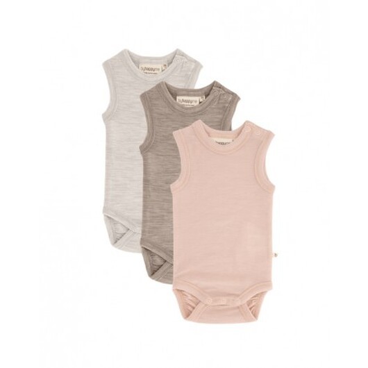 Ärmlös Body Med Knappstängning På Ena Axeln För Bebisar, Tillverkad Av 100% Ekologisk Merinoull, 3-pack