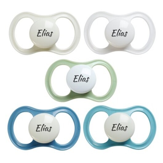 Esska Happy, Storlek 2 (6+ Mån.), Symmetrisk - Silikon, Namnnappar , 5-pack