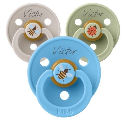 Bibs Studio Line, Storlek 3 (18+ Mån.), Rund - Latex, Namnnappar, 5-pack