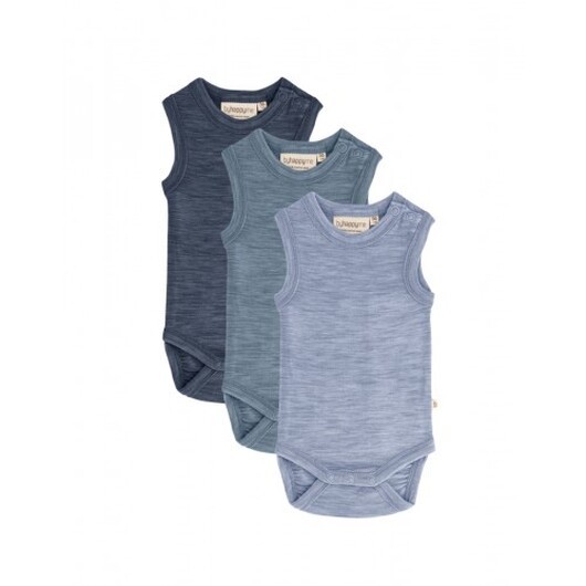 Ärmlös Body Med Knappstängning På Ena Axeln För Bebisar, Tillverkad Av 100% Ekologisk Merinoull, 3-pack 56 Deep Ocean