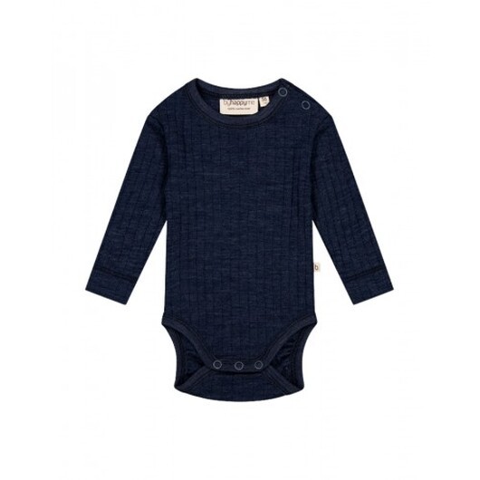 Långärmad Body I Merinoull Med Knappar, Oeko-texÂ® Navy Melange 86