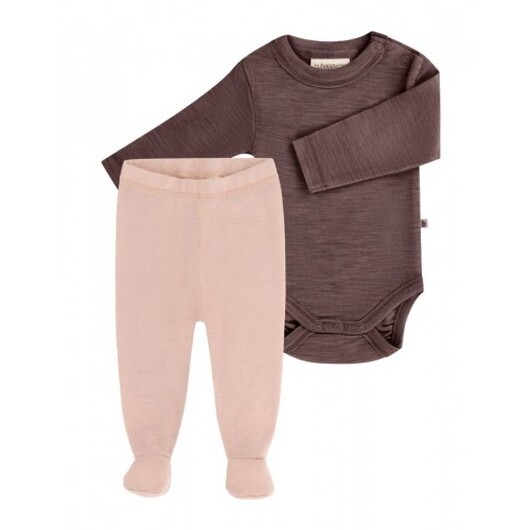 2-pack Ullpaket Till Baby, Leggings Med Fot & Body Med Knapp I 100% Merinoull 56 Berry Soft