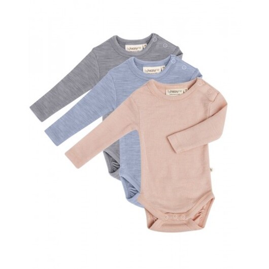 Babybody Med Lång Ärm Och Rund Halsringning I 100% Ekologisk Merinoull, 3-pack 68 Spring Rose
