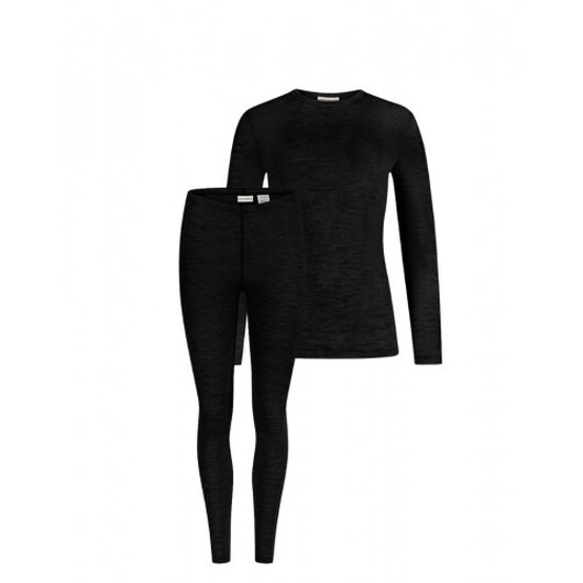 Damset I Merinoull, Långärmad T-shirt & Leggings, 1x1 Ribb Black Xl