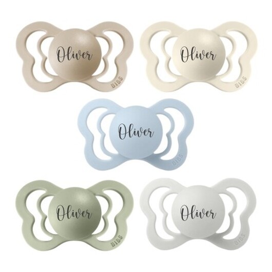 Bibs Couture, Storlek 2 (6+ Mån.), Ortodontisk - Latex, Namnnappar , 5-pack